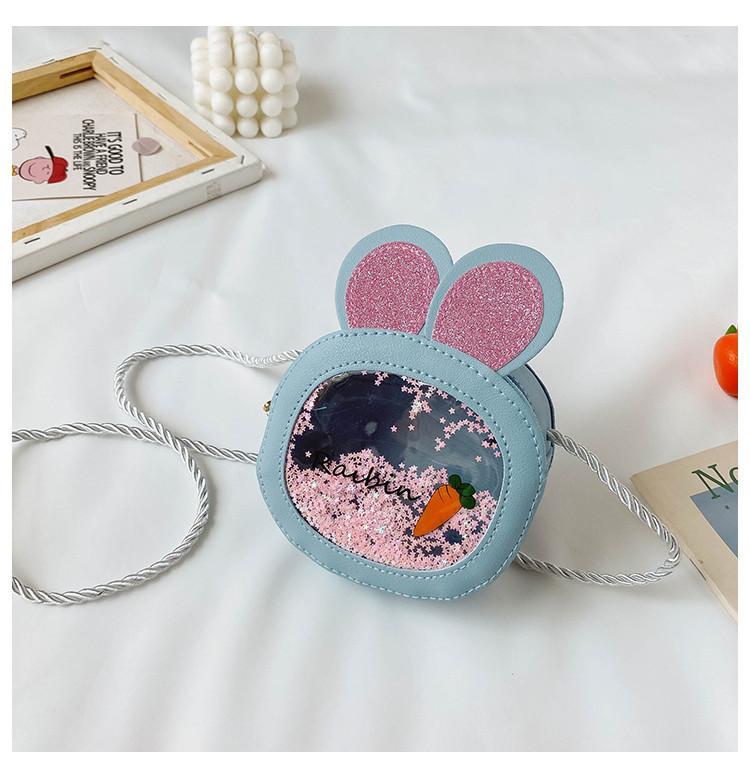 Cute Pu Children's Bag With Bunny Ears Mini Round Bag Sparkling Sequins Available In Multiple Colors