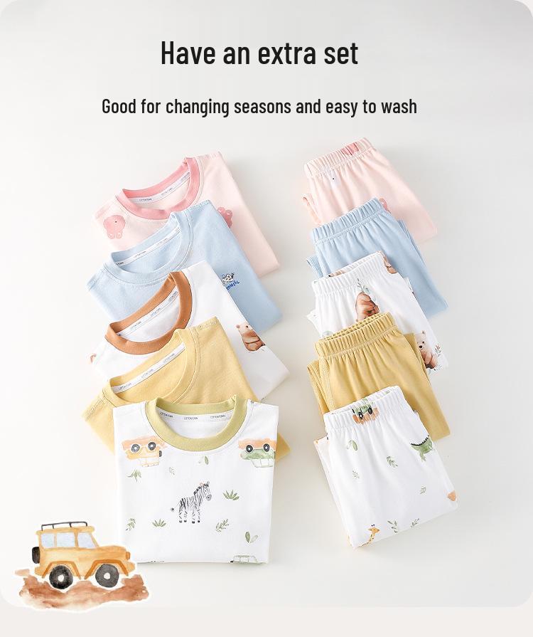 100% Cotton Hall Kids' Pure Cotton Pajama Set: Antibacterial, Anti-Pilling Children's Homewear