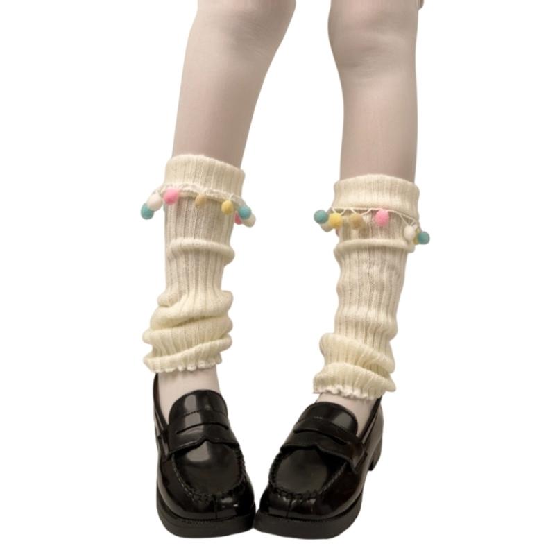 Womens Lolitas Frilly Knitted Long Socks Leg Warmers Harajuku Lovely Boot Socks Winter Warm Ankle Heap Socks Gifts 1