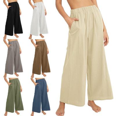 Spring And Summer New Cotton And Linen Women'S Clothing Solid Color Trendy Brand High Waist Loose Casual Wide Leg Pants
