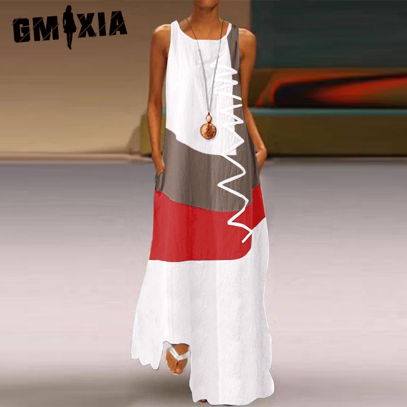 GMXIA Fashionable Long Sleeveless Patchwork Dress 4 Colors Casual Dresses