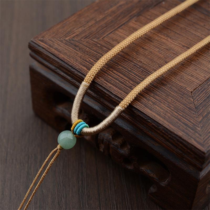 Adjustable Rainbow Handwoven Dongling Jade Necklace with Amber Pendant
