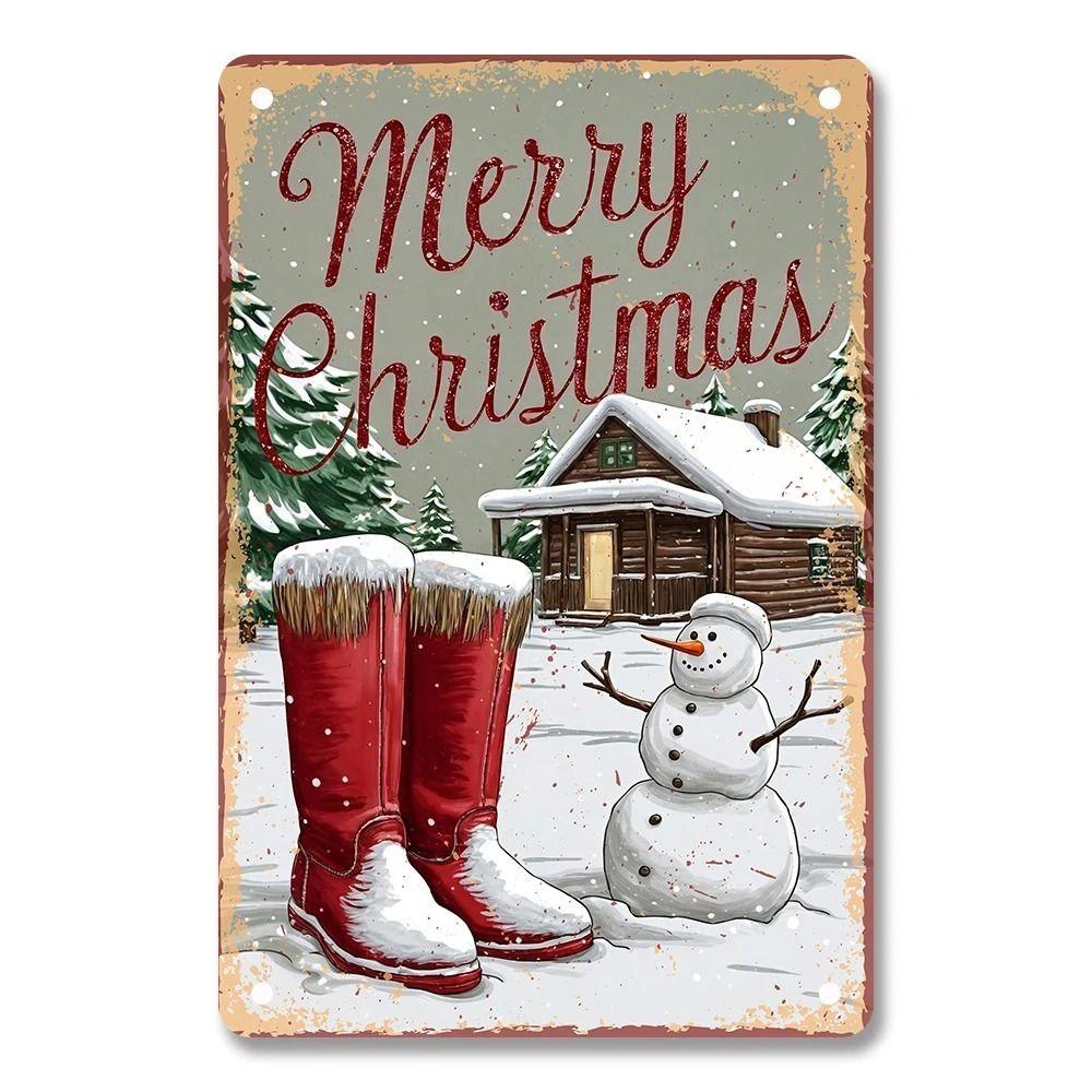 Vintage Christmas Metal Tin Sign Home Festive Wall Decor