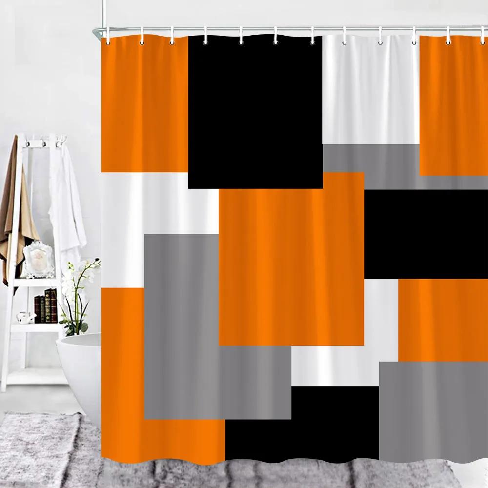 Abstract Geometric Black White Red Shower Curtain 3D Block Square Elegant Frame Modern Decor Fabric Bathroom with Hook Grey
