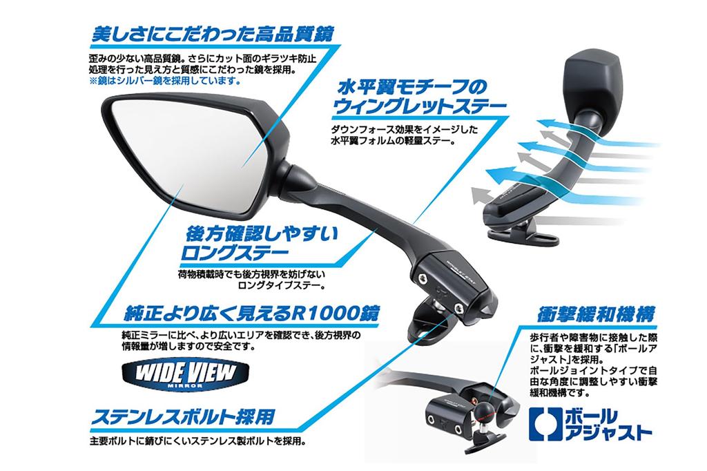 TANAX Napoleon Motorcycle Mirror, Cowling Mirror, 16L, Black with Silver Mirror, Left Side Only, 1 Mirror Included, NC-006L