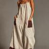 Women's Striped Spaghetti Strap Maxi Dress Summer Vacation Sleeveless Tie Waist Long Dress