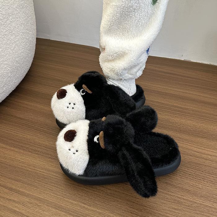 Women's Cartoon Cute Thick Bottom Heightened Large Size Winter Warm Padded Lining Anti-slip Outdoor Shoes Hiking Sports Cotton Slippers