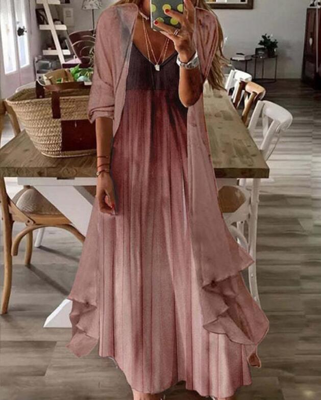 

Женское бирюзовое кружевное платье макси с подходящим кардиганом для повседневной носки XXXL