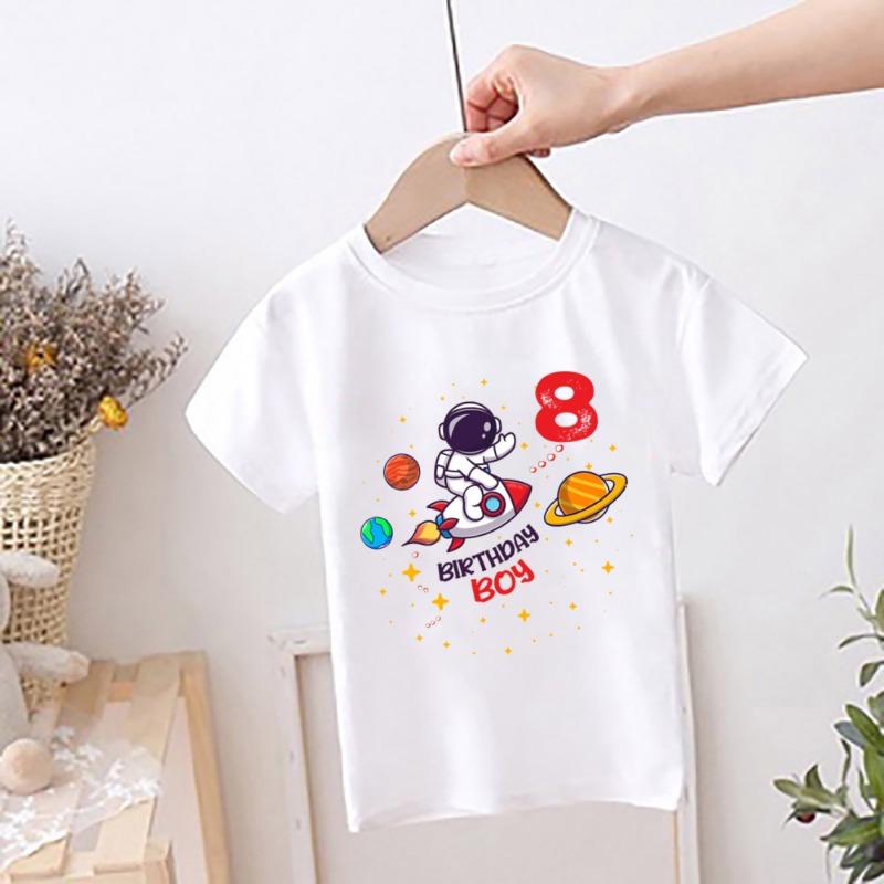 Astronaut Birthday Shirt Kids Birthday Party T-Shirt Boy Shirt Astronaut  Theme Tops Clothes Space Print Child Short Sleeve Tee
