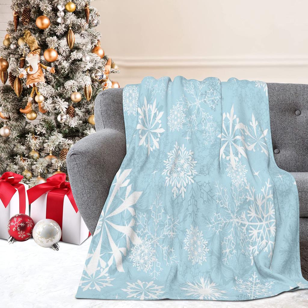 Christmas Snowflake Print Flannel Blanket For Living Room Bedroom Sofa Nap Cover Blanket