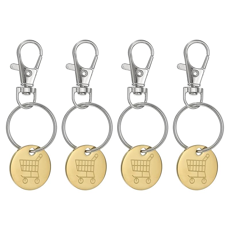 

[PATIKIL] shopping cart token keyring set of 4 stainless steel remover coin key chain Go rudo tone