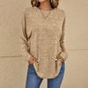 Women's Fashionable Solid Color Round Neck Long Sleeved Loose Fitting Pullover T-shirt Top