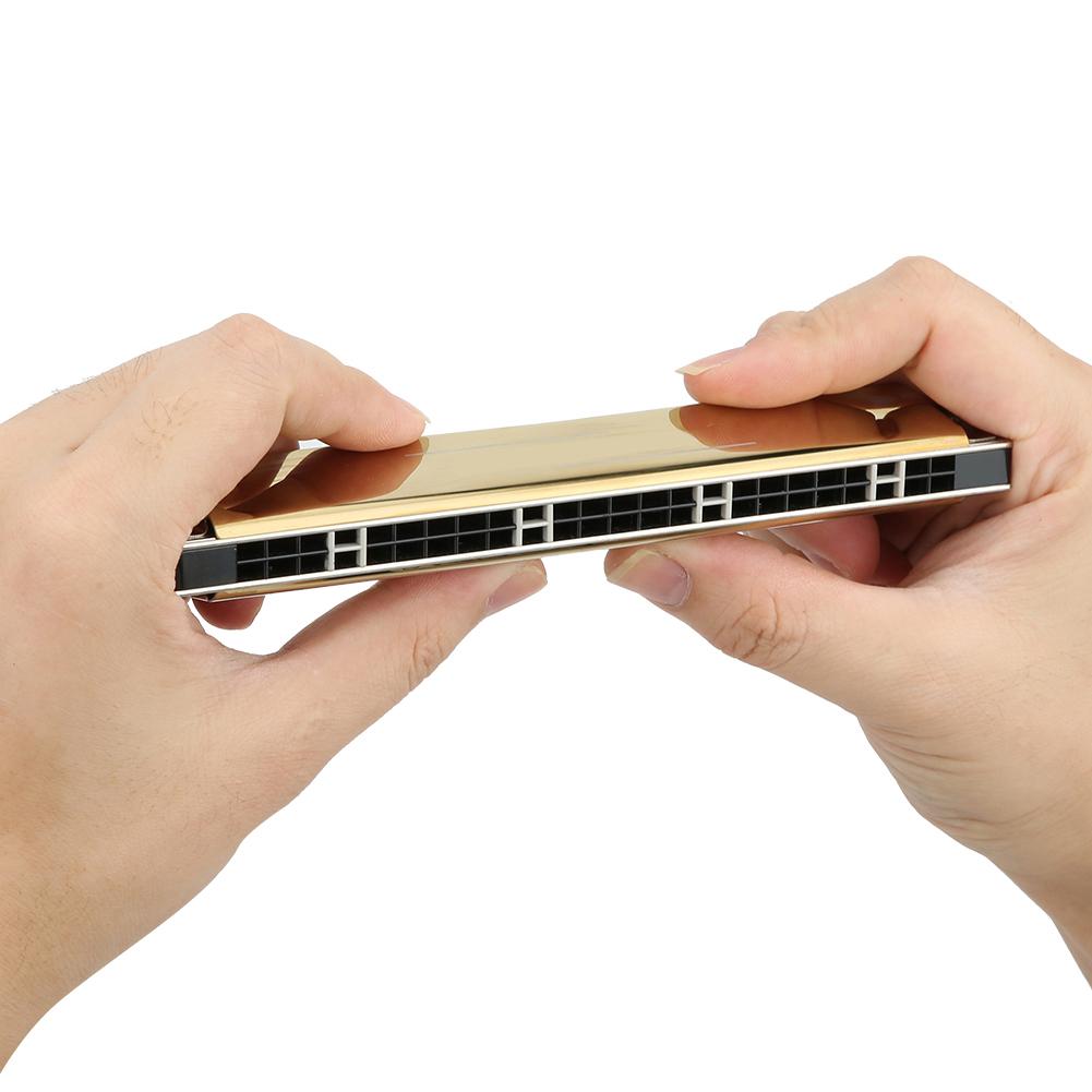 Mundharmonika Professionelle Mundorgel Diatonische Harfe 1,2 mm Messing Grundplatte 24-Loch Polyphon(Goldener D-Schlüssel)