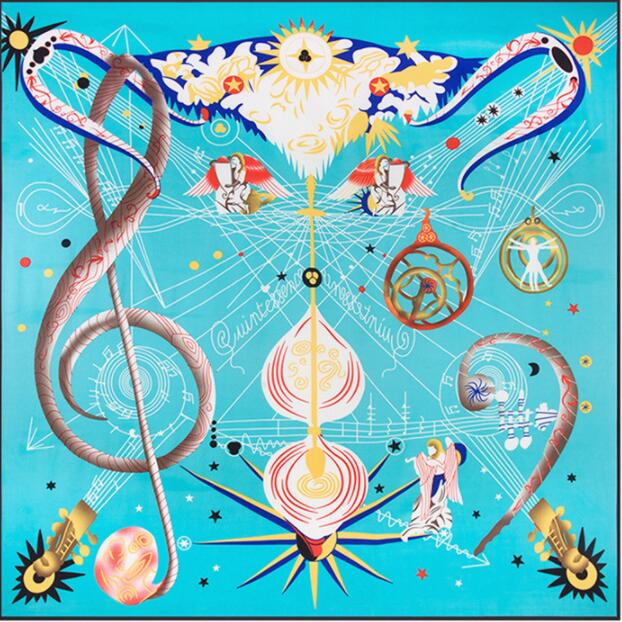 Luxury Brand Shawl Musical Note Angel Print Giant Scarf In 100% Silk Twill Silk Scarf For Women New Headband Square Scarves