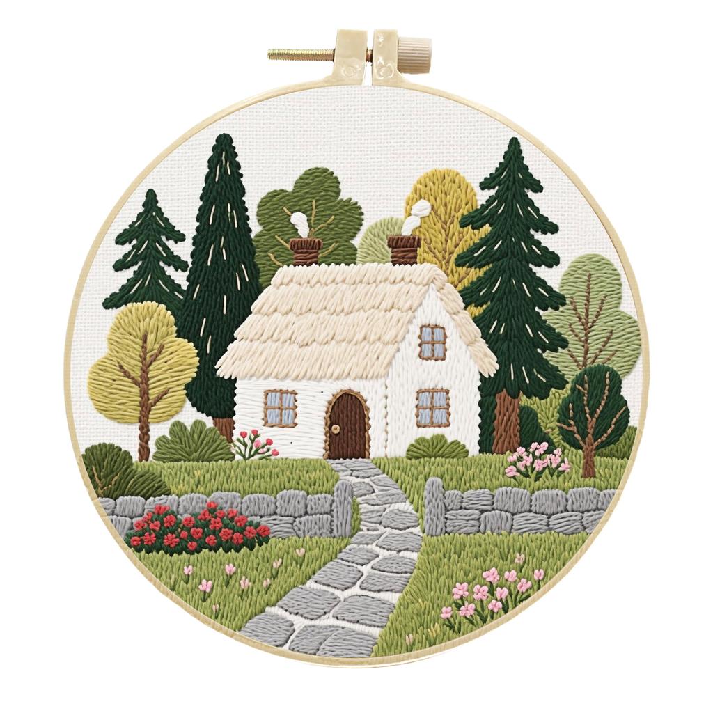 1 Se tGarden-themed Vintage DIY Embroidery Material Kit, Including Beginner-friendly Tools and Stitch Tutorials. Embroidery Fabric Material Kit