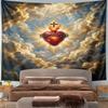 Sacred Heart In Radiant Clouds Pattern Wall Hanging Tapestry Decorative Tapestry Home Decor for Bedroom and Living Room
