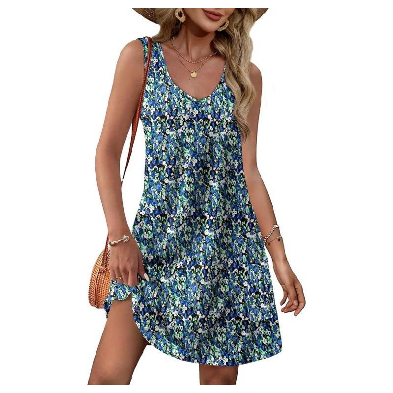 Spring and summer new models for hot-selling ins wind sleeveless printed suspender dress