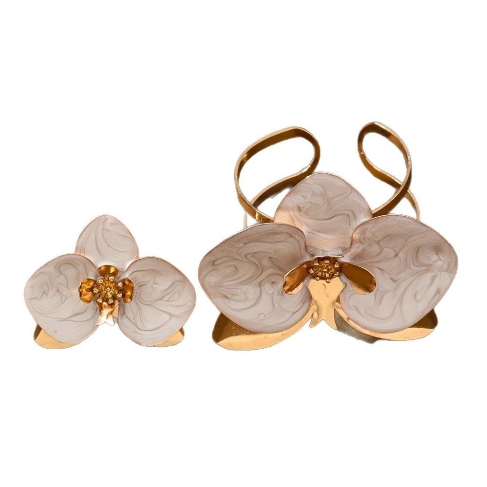 

Metal Flower Bracelet Bohemian Open Floral Arm Cuff Vintage Flower Bracelet Ring Set Women