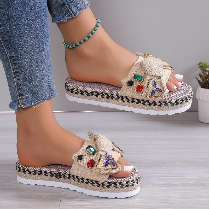 Cake Thick-soled Shoes Beach Sandals Large-sized Summer Gemstone Flip-flops