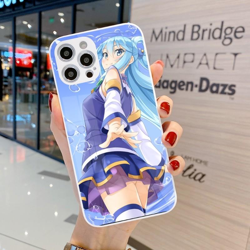 Husă de telefon drăguță Konosuba Anime Girl pentru IPhone 14 13 12 11 Pro Max X XR XS 8 7 Plus Husă de telefon din sticlă lichidă