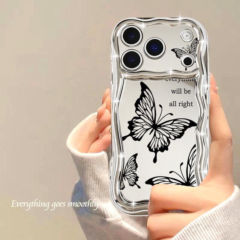 Shockproof Luxury Soft TPU Cover For iPhone 17 Pro Max Air 16e 16 15 14 13 Pro Max 12 11 Line Butterfly Electroplated Phone Case