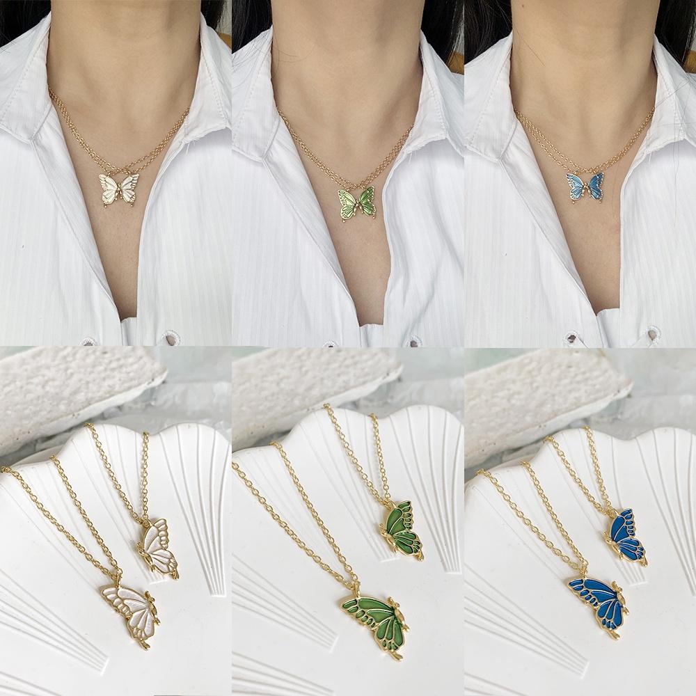 iF ME Simple Stacked Butterfly Pendant Necklace for Women Gold Chain Choker Jewelry Fashion Accessories