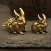 Chinese  Year Antique Solid Copper Zodiac Lucky Rabbit Statue Ornament Vintage Copper Key Chain Figurine Decoration