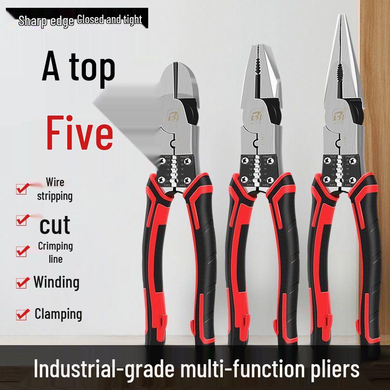 Industrial Grade Multi-Functional Wire Cutter Set: 8" Needle-Nose Pliers, 6" Diagonal Cutters, and Electrician's Snips.