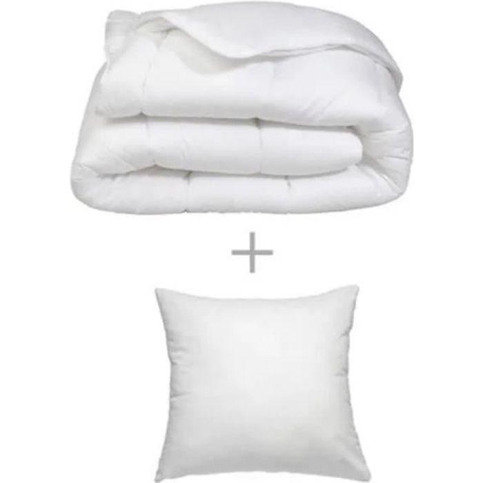 Couette et Oreiller - Blanc - 140x200 cm - 100% Coton - Certifié OEKO TEX - 4 Saisons