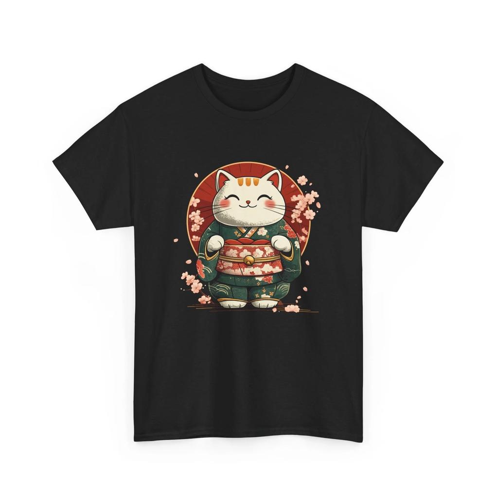 Japanese Lucky Cat T-shirt Tops Tees Unisex | Matsuri Summer Tee | Kimono & Fireworks Shirt