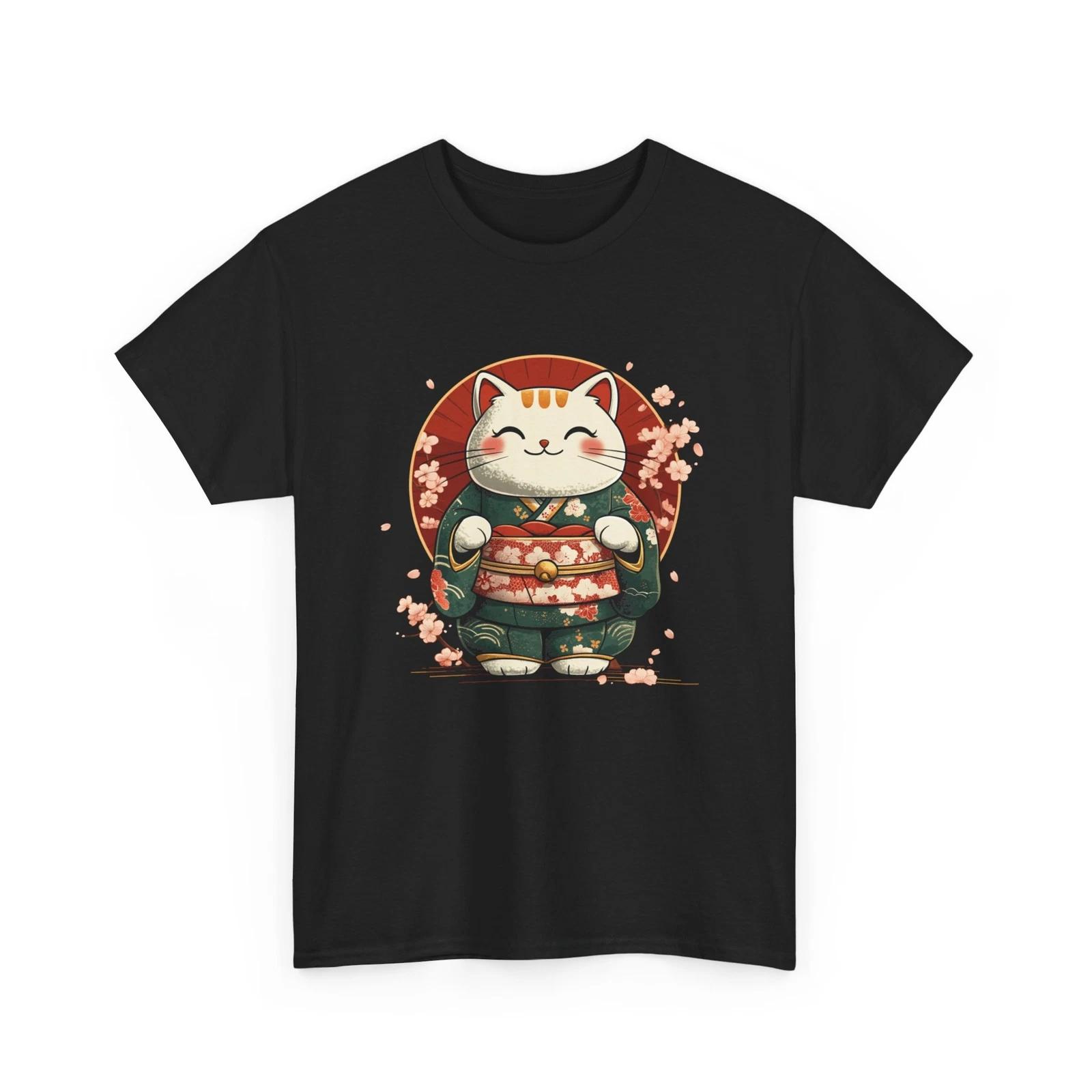 Japanese Lucky Cat T-Shirt | Matsuri Summer Tee | Kimono & Fireworks Shirt L