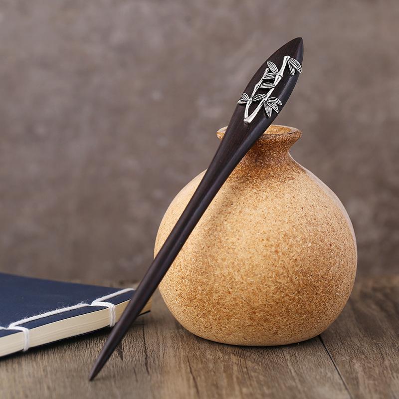 Original classical ebony meilan bamboo chrysanthemum hairpin female retro court simple temperament disc hair hairpin hairpin headgear