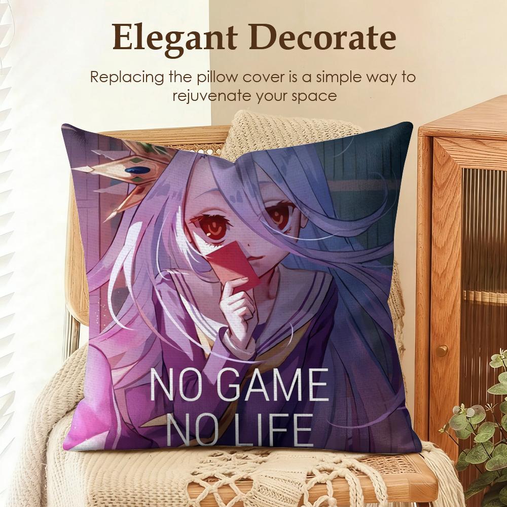 No Game No Life Anime Cushion Cover Natural Linen Organic Fabric DoubleSided Printing Sofa Home Decor Gift Pillow Case