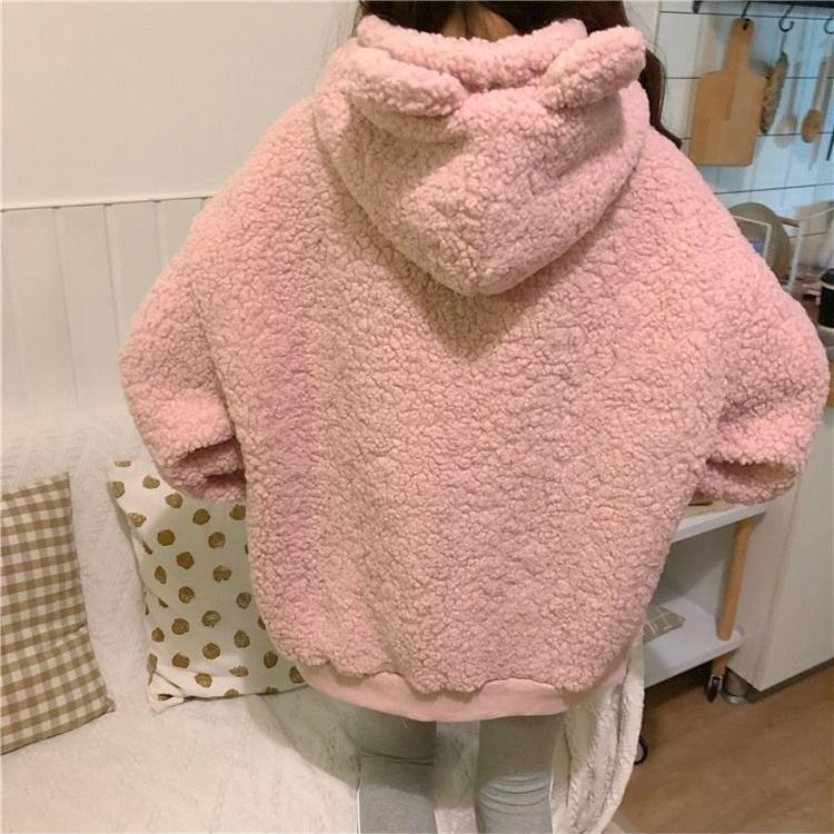 Winter Lamb Plush Coat Women's Teddy Bear Hoodie Women's Loose Jacket Women's College Style with Thickened Fleece