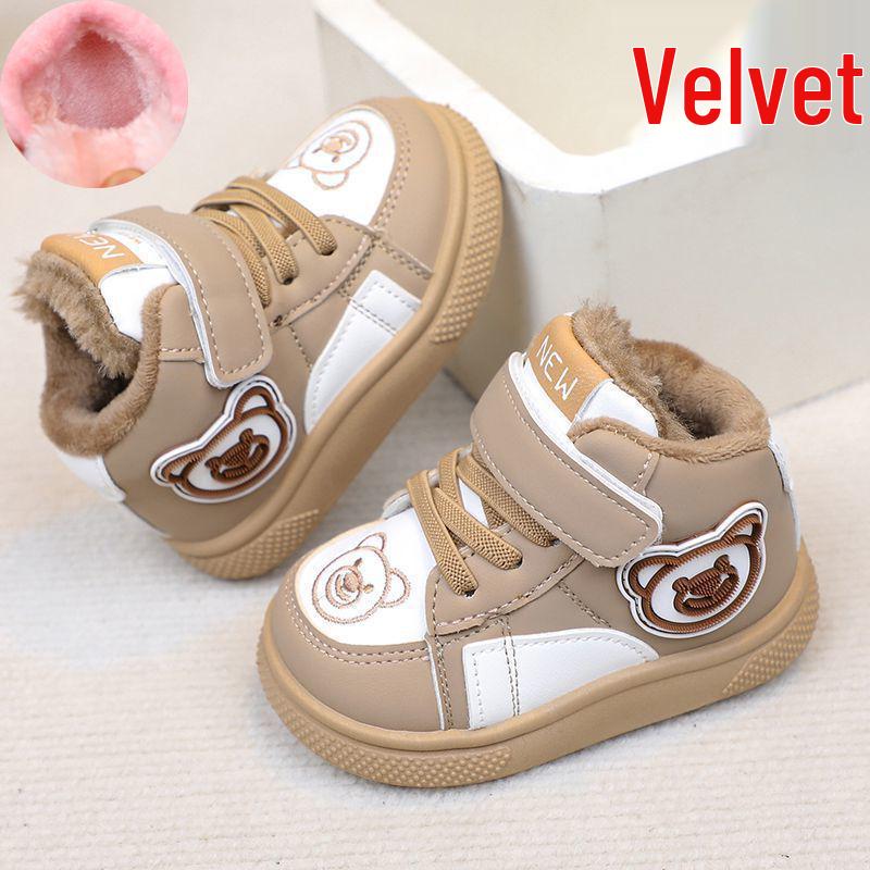 Waterproof Leather High-Top Toddler Shoes - Warm Velvet Lined for Boys & Girls