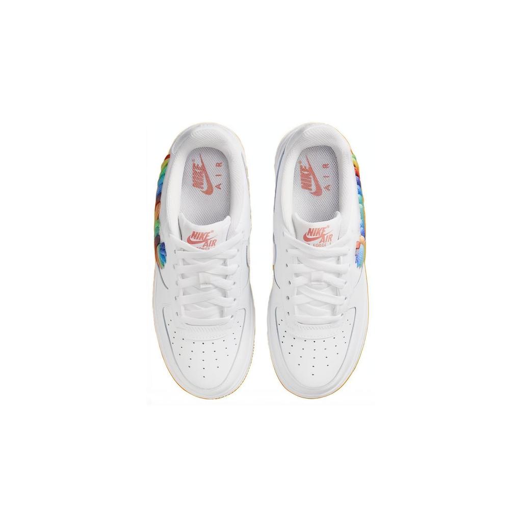 Nike Air Force 1 Low GS Rainbow Lace Swoosh Kids Sneakers White Multi-Color Terra-Blush FQ4948-100