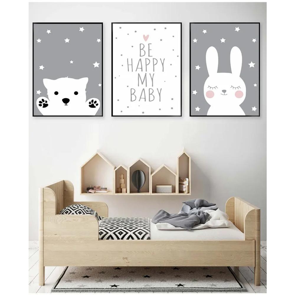 Kids Decoration Picture Children Bedroom Decor Baby Nursery Wall Art Canvas Poster Print Cartoon Rabbit Bear Painting Nordic
