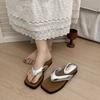 Slope Heel Flip-flops Women's Summer Outer Wear 2025 New Holiday Style Silver Beach Shoes Square Head Pinch Foot Cool Slippers