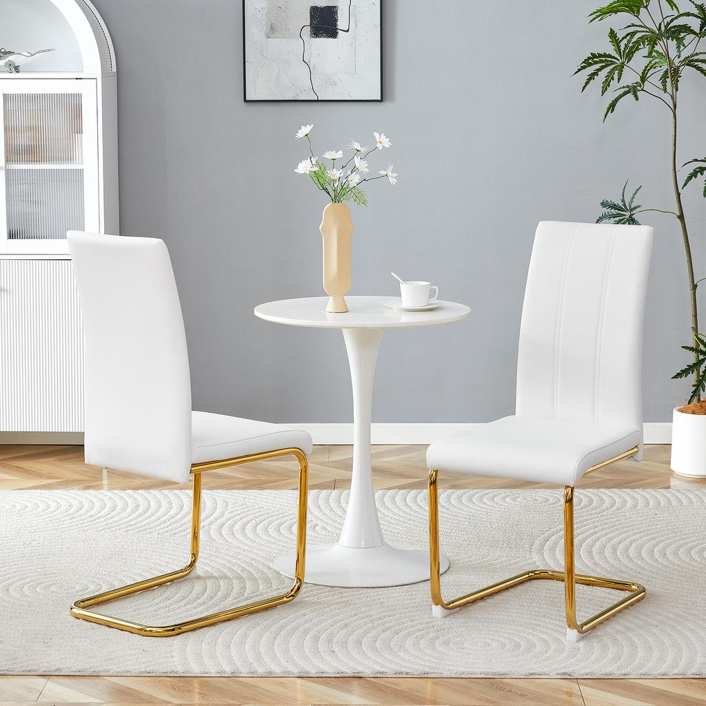 White Dining Chair made of PU Leather, Stable Metal Frame with Gold Look – Elegant Chair for Dining Room & Living Room