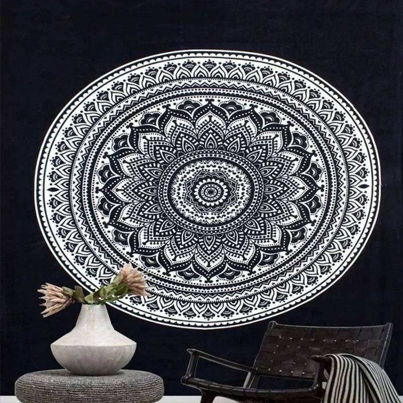 150cm Mandala Print Tapestry Wall Hanging Carpet Throw Yoga Beach Mat Blanket Large Sleeping Pad Wall Art Tapestry Decorations