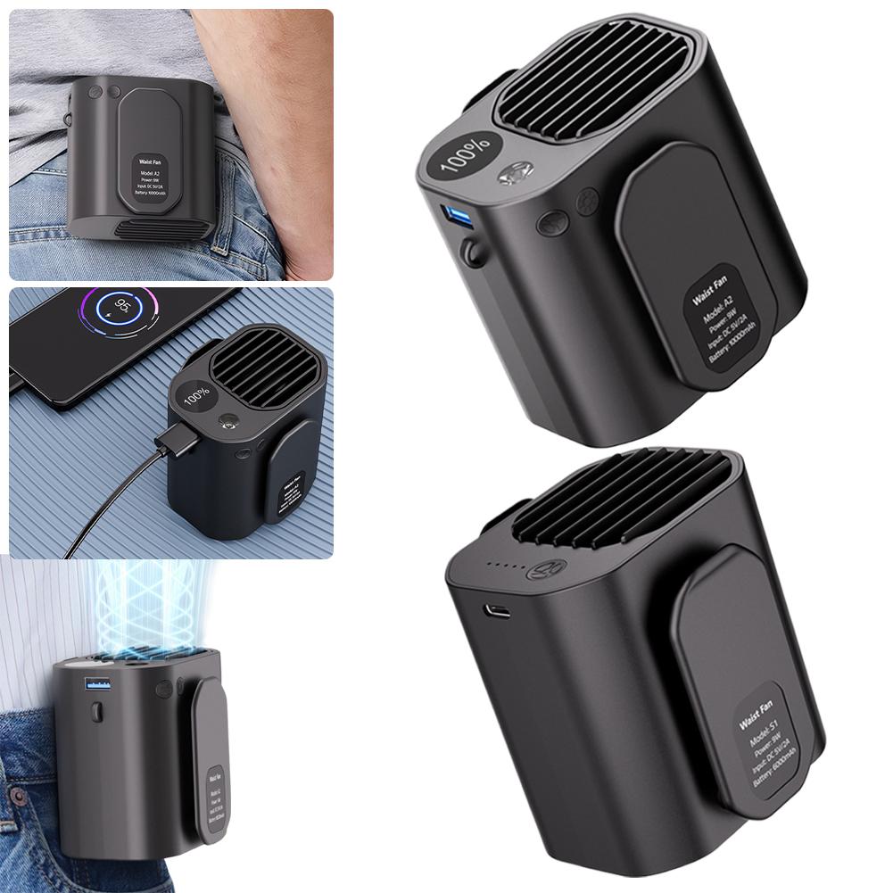 

Waist Clip Fan Personal Hanging Fan Multifunction Clip on Belt Fan LED Display Cooling Fan for Outdoor Gardening Backpacking