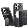 CASENEO For iPhone 16 Pro Max Case with Foldable Kickstand TPU PU Leather PC Card Bag Magnetic Phone Cover Compatible with MagSafe