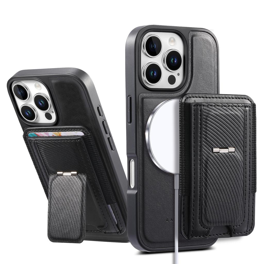 CASENEO For iPhone 16 Pro Max Case with Foldable Kickstand TPU PU Leather PC Card Bag Magnetic Phone Cover Compatible with MagSafe