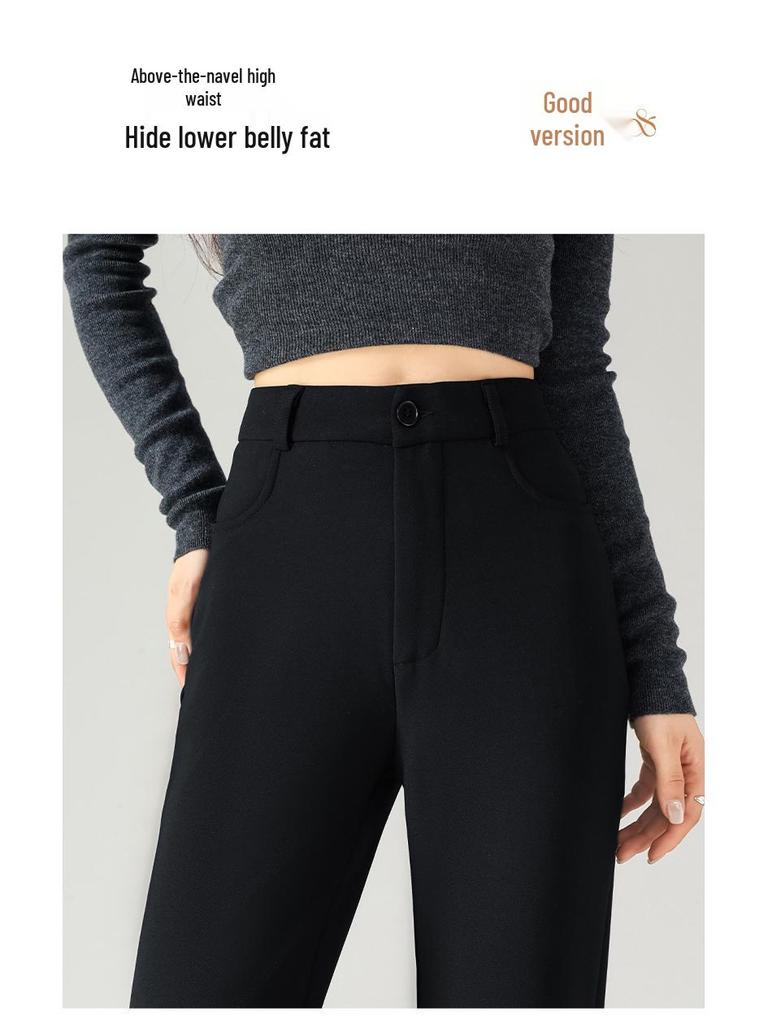 Women’s Winter 2026 High-Waist Micro-Flared Black Pants with Velvet Lining