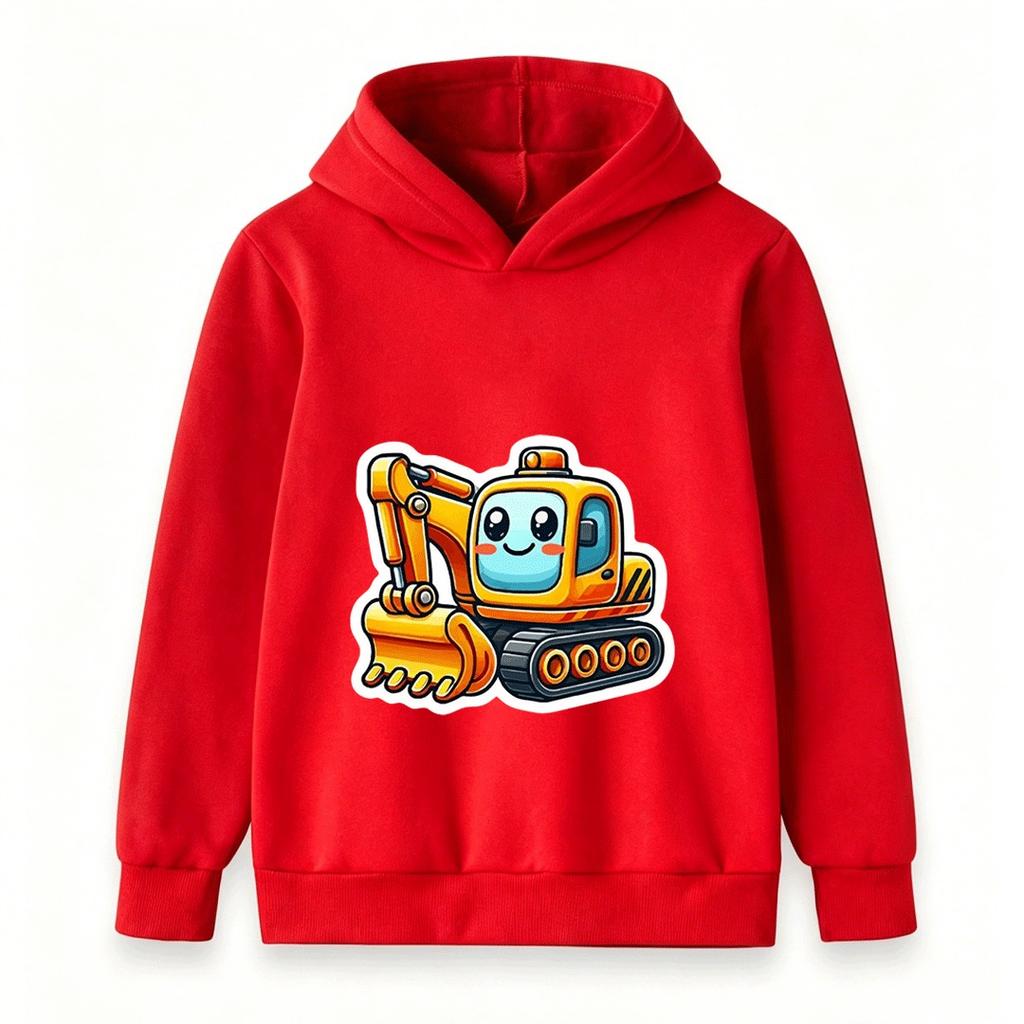 Cute Cartoon Excavator Print Kids Hoodie Casual Long Sleeve Pullover Sweatshirt for Boys Girls Toddler Loose Comfy Tops