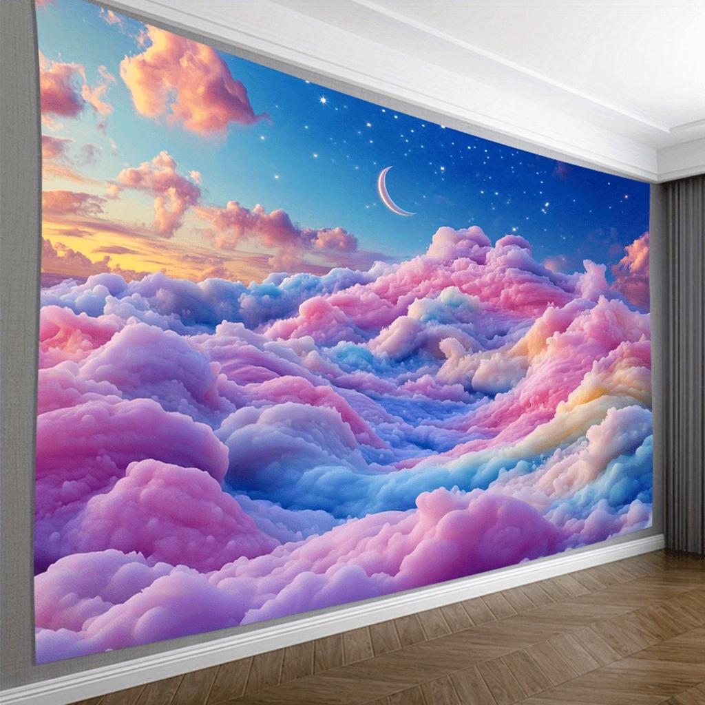 2D Plane 1 Piece of Soft Sky and Crescent Moon Tapestry Suitable for Rooms Weddings Parties