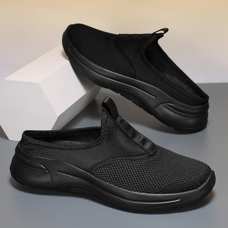 Men Casual Slippers Mesh Slip-On Solid Color Loafers Flat Slippers Summer Couple Shoes Half Slippers Plus Size Sandalias 39-48