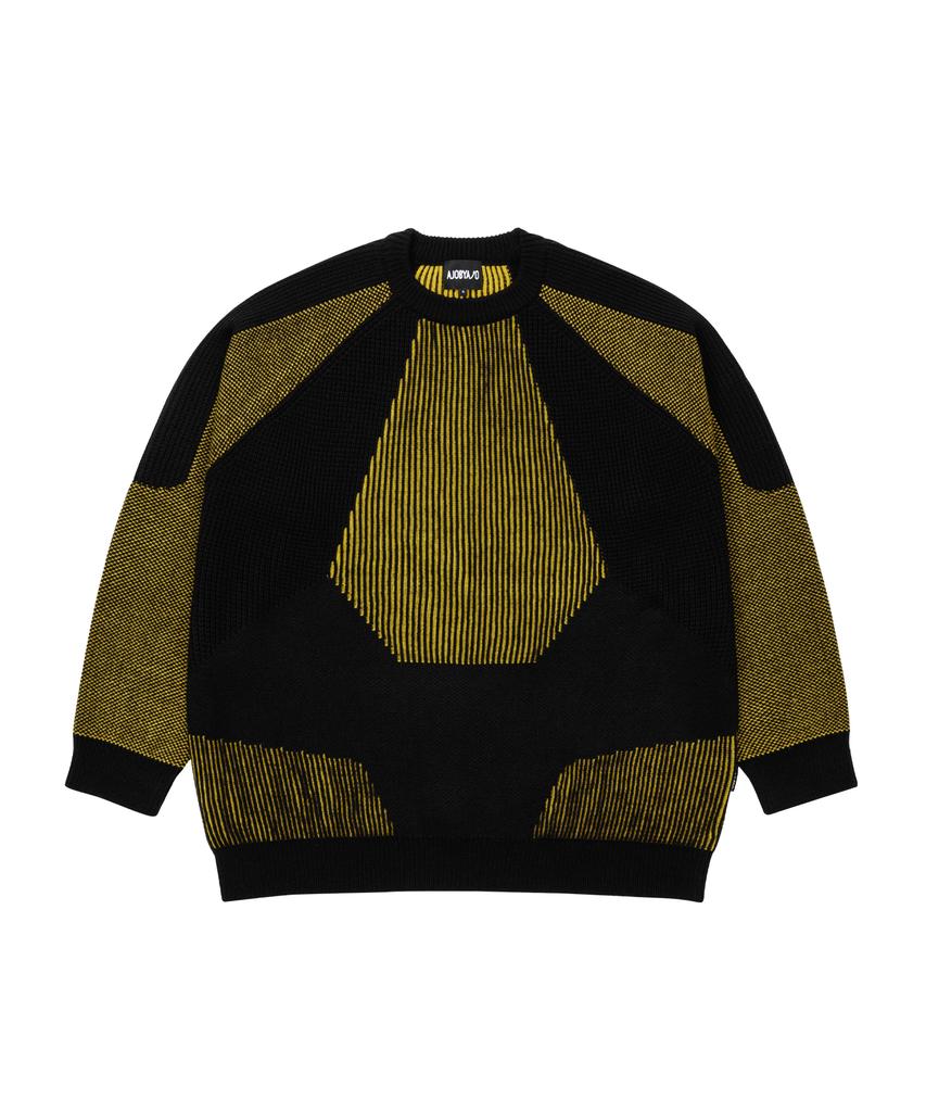 AJOBYAJO Paneled Mixed Knit Sweater [Black]