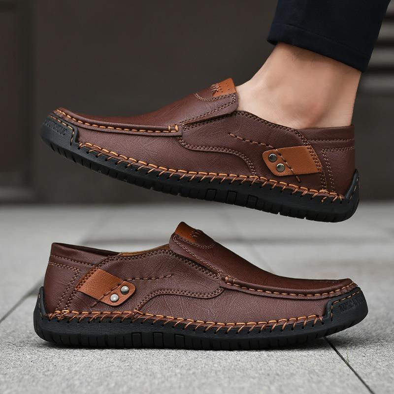 Roman Men Leather Shoes 2025 Handmade Comfortable Men Flat Shoes Loafers Outdoor Hot Sale Walking Shoes Plus 38-48 Fast Shipping