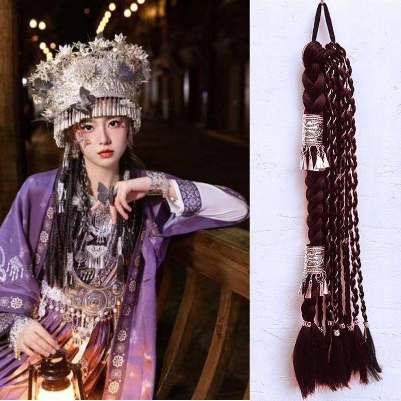 

Мяо Мяо Синьцзян Древний Стиль Дреды Парик Женский Хвост Коса Кисточка Скрученный Длинная Коса Милая Крутая Девушка Гяру Коса с Серебряной Нитью Two Dirty Braid Dark Brown One Pack